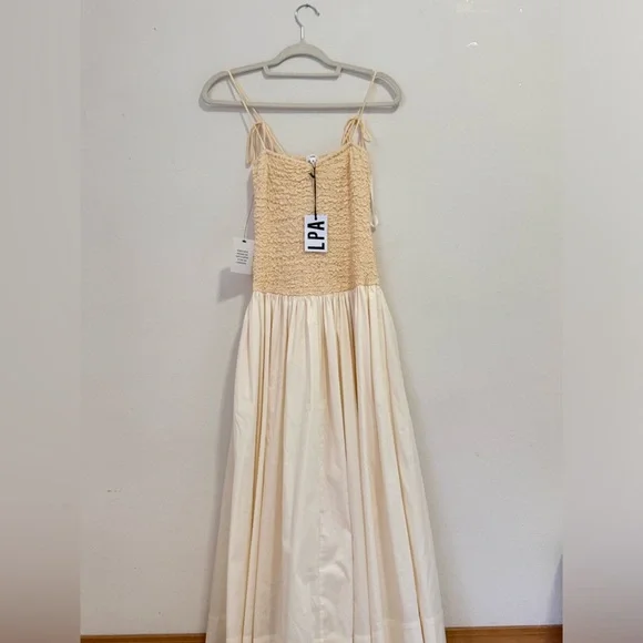 LPA Ivory Smocked Bodice Midi Dress - Picture 3 of 5